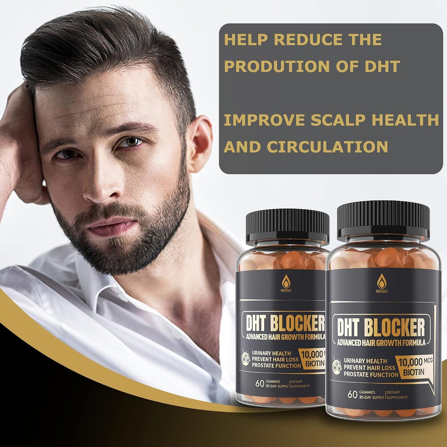 DHT Blocker Hair Growth Gummies – Saw Palmetto + Biotin 10,000Mcg (2-Month Supply)