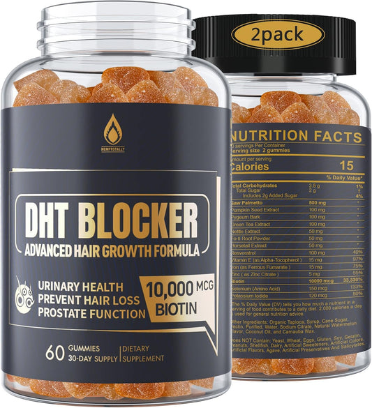 DHT Blocker Hair Growth Gummies – Saw Palmetto + Biotin 10,000Mcg (2-Month Supply)