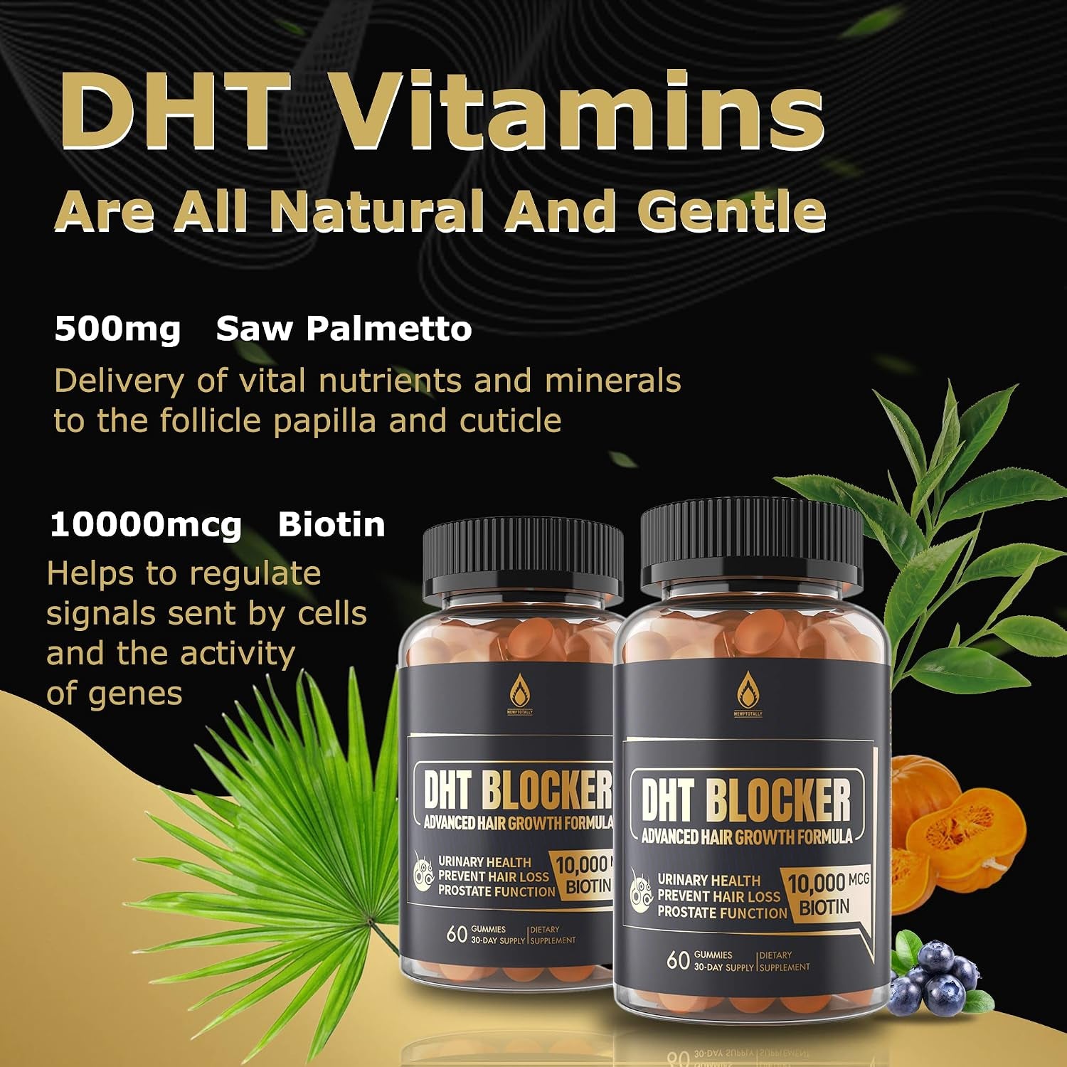DHT Blocker Hair Growth Gummies – Saw Palmetto + Biotin 10,000Mcg (2-Month Supply)