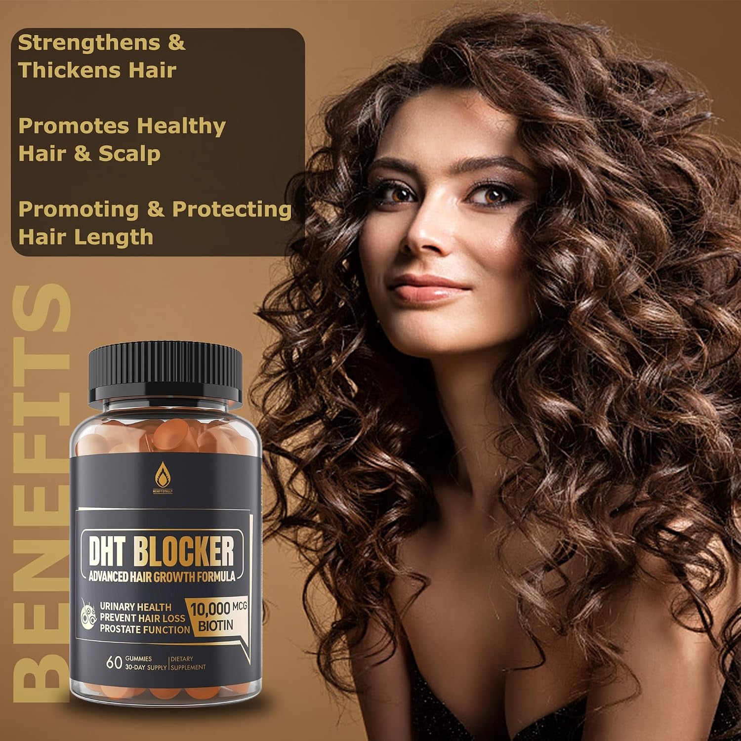 DHT Blocker Hair Growth Gummies – Saw Palmetto + Biotin 10,000Mcg (2-Month Supply)