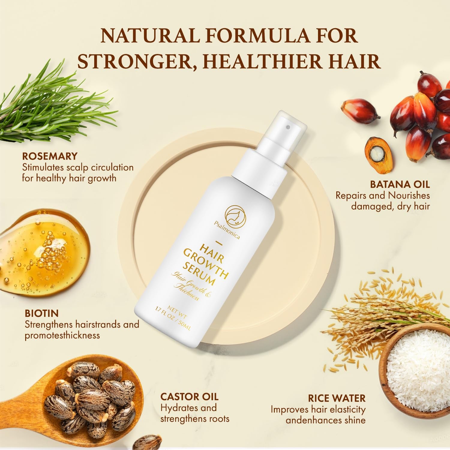 4-In-1 Hair Growth Serum – Rosemary, Batana, Castor Oil & Biotin (50Ml)